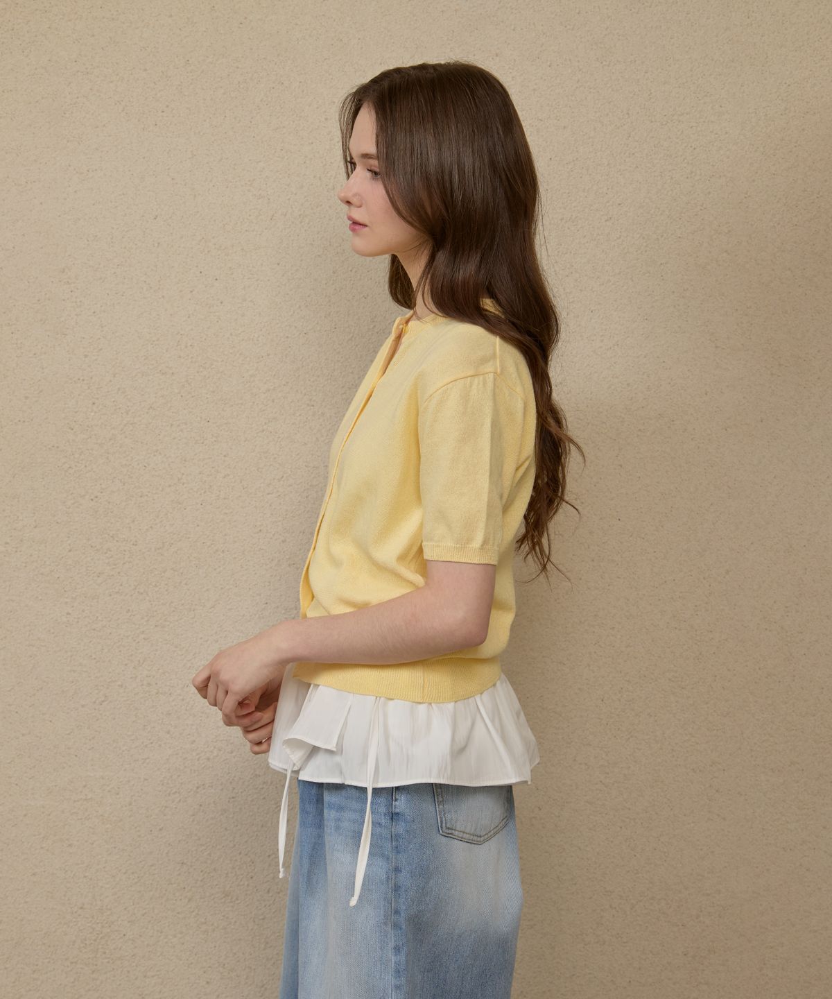 르 스튜디오(LE STUDIO) BUTTON POINT SHORT SLEEVE CARDIGAN_LS252CD007YE