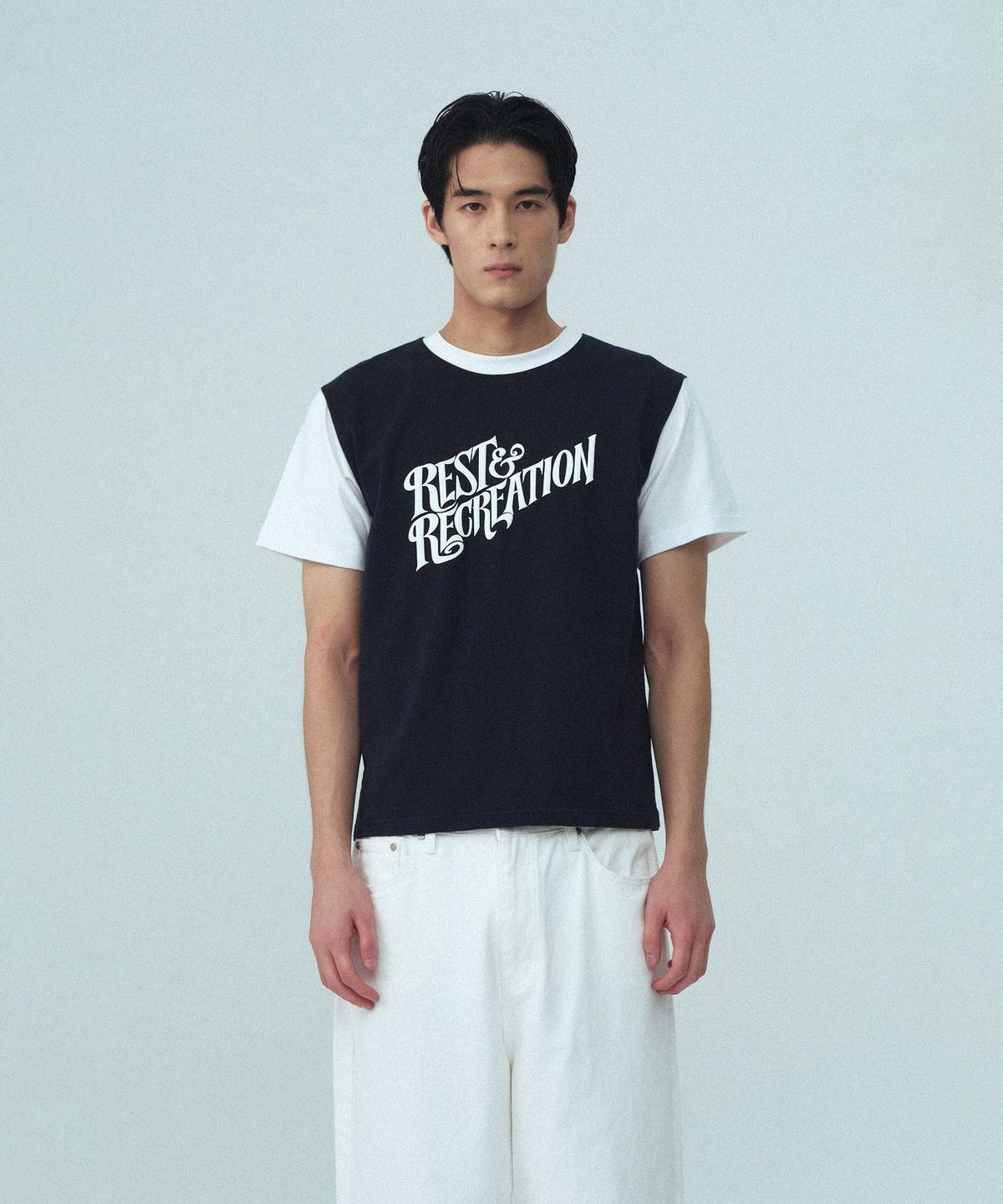 레스트앤레크레이션(REST&RECREATION) WAVE LOGO COLORATION T-SHIRT - NAVY