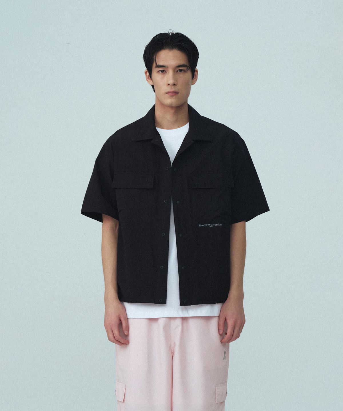 레스트앤레크레이션(REST&RECREATION) NYLON HALF SHIRT - BLACK