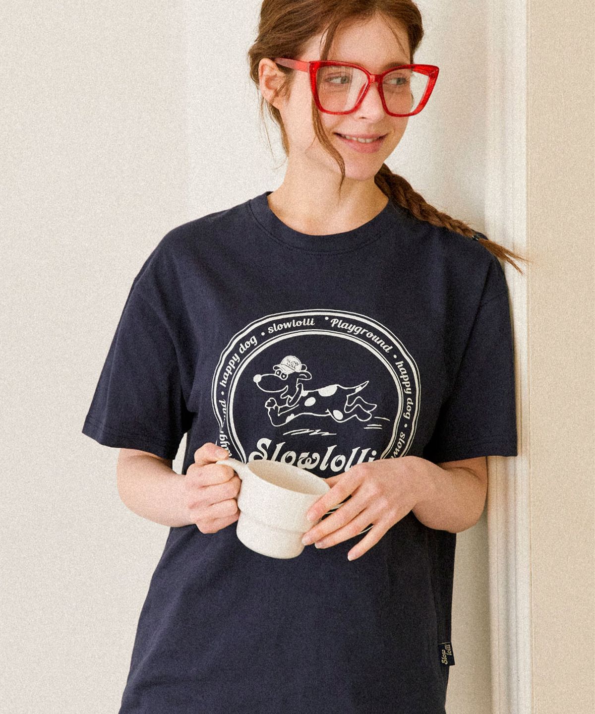 슬로우롤리(SLOWLOLLI) Circle dog-printed t-shirt_2 Colors