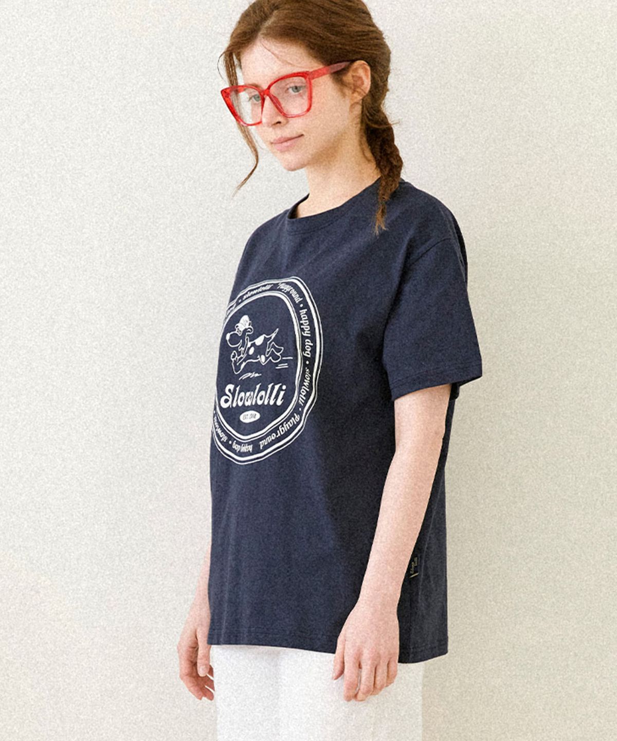 슬로우롤리(SLOWLOLLI) Circle dog-printed t-shirt_2 Colors