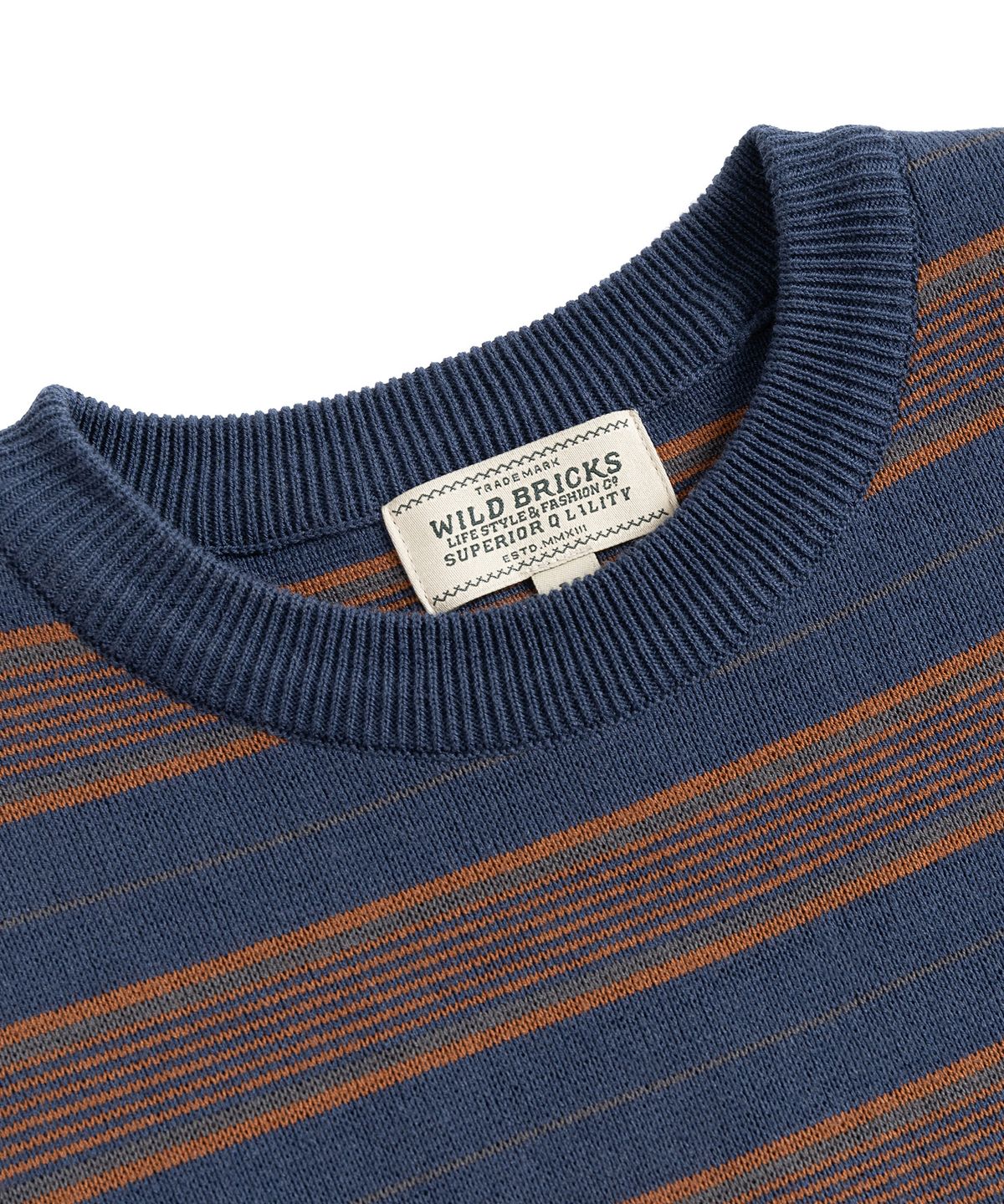와일드 브릭스(WILD BRICKS) W23 KNITTED STRIPE T-SHIRT (blue&brown)