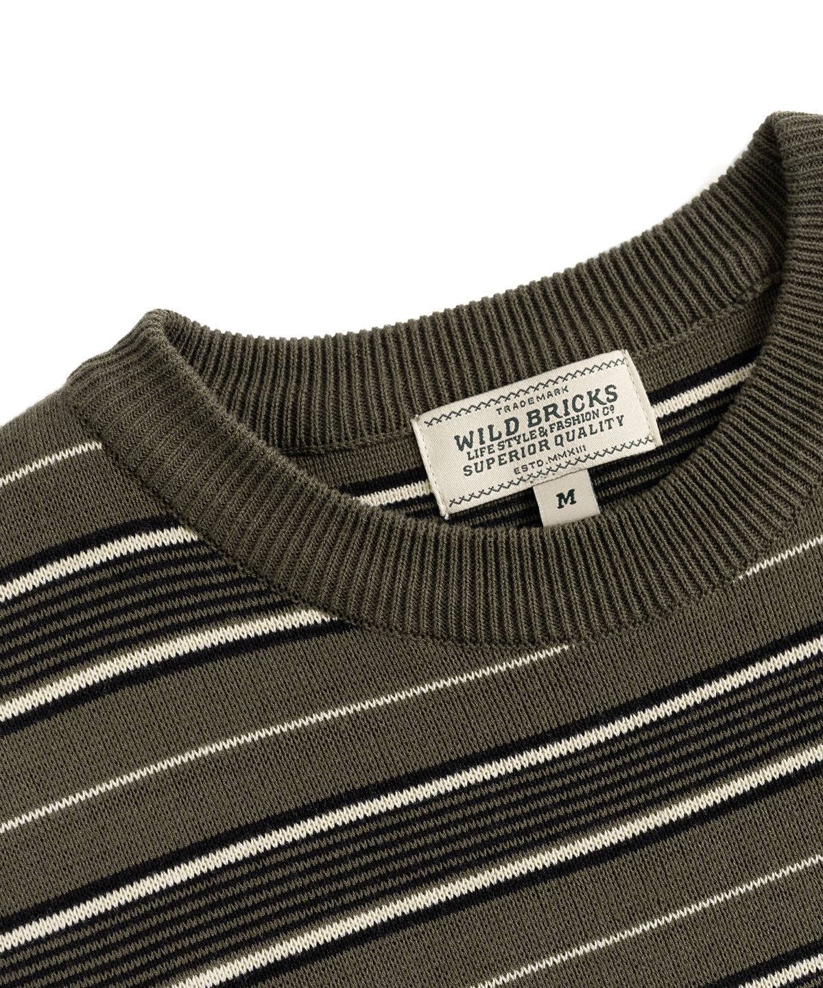 와일드 브릭스(WILD BRICKS) W23 KNITTED STRIPE T-SHIRT (olive&black)