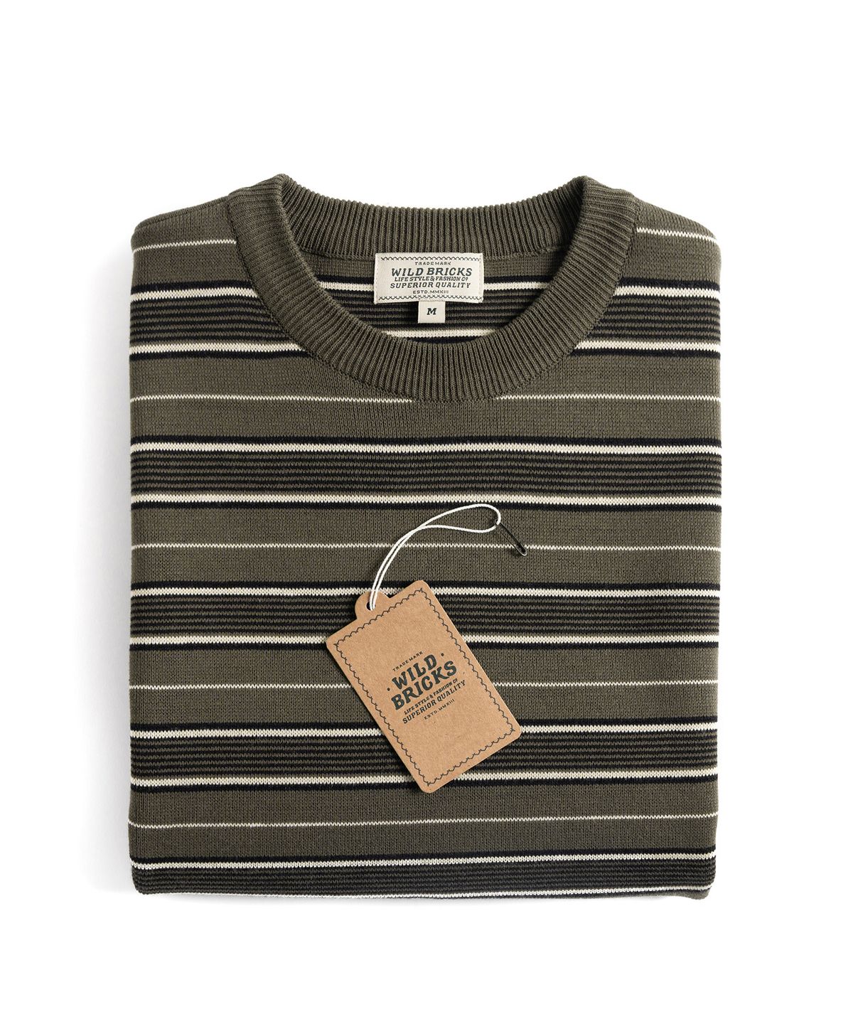와일드 브릭스(WILD BRICKS) W23 KNITTED STRIPE T-SHIRT (olive&black)