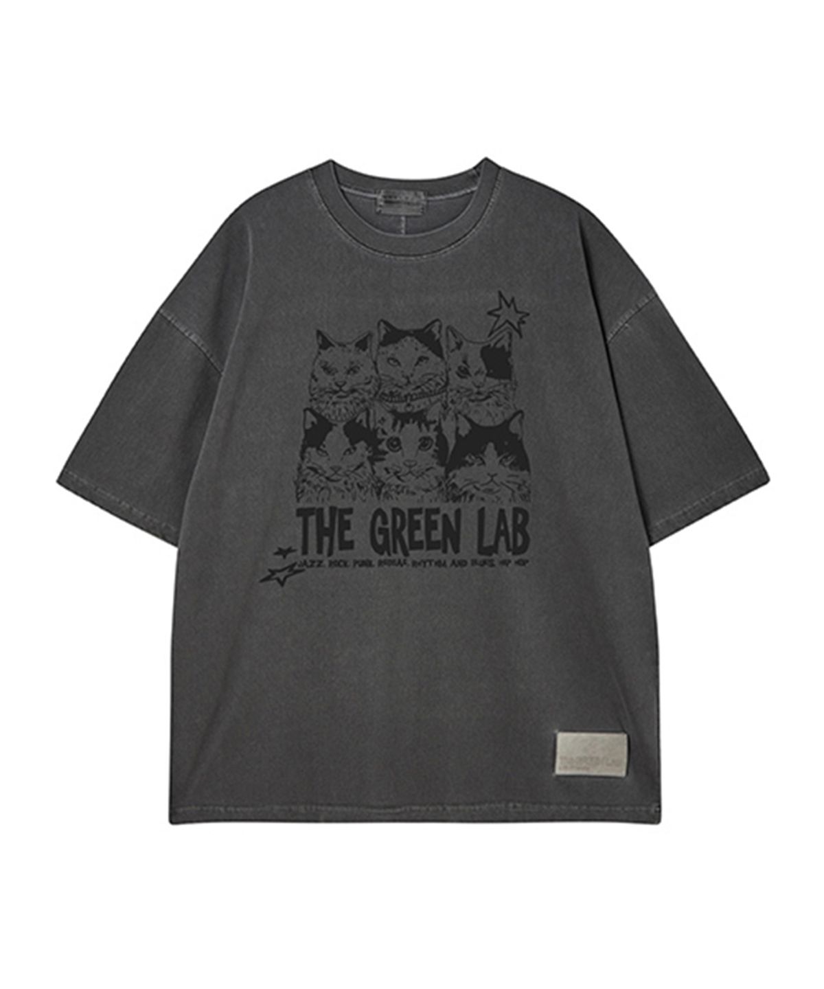 더그린랩(THE GREEN LAB) 피그먼트 뮤직캣 오버핏 반팔 티셔츠 [챠콜 그레이]