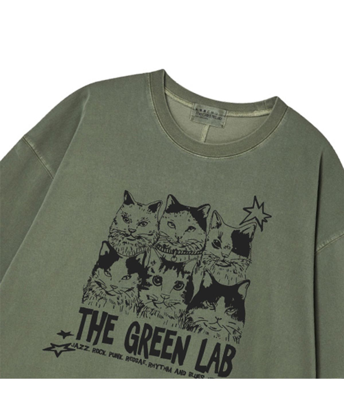 더그린랩(THE GREEN LAB) 피그먼트 뮤직캣 오버핏 반팔 티셔츠 [카키]
