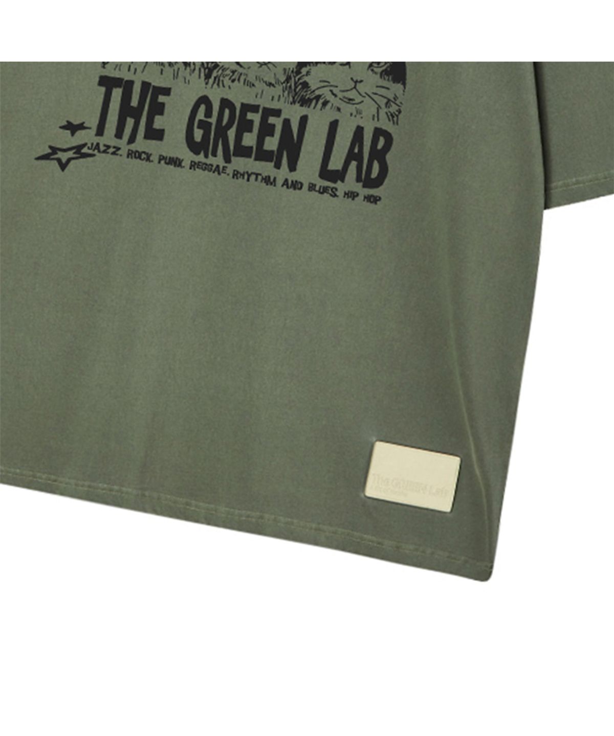 더그린랩(THE GREEN LAB) 피그먼트 뮤직캣 오버핏 반팔 티셔츠 [카키]