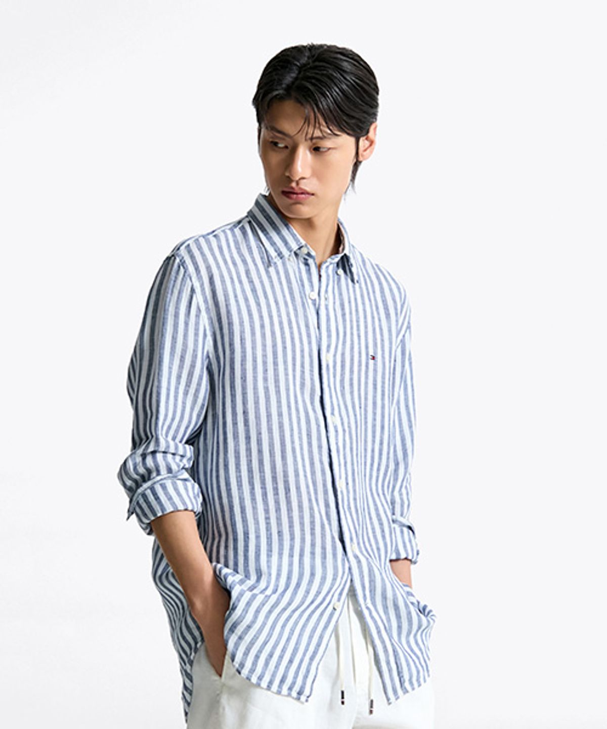 타미힐피거(TOMMY HILFIGER) [Regular fit] 스트라이프 린넨 셔츠 (T12F1WSH170MT10A5 ...