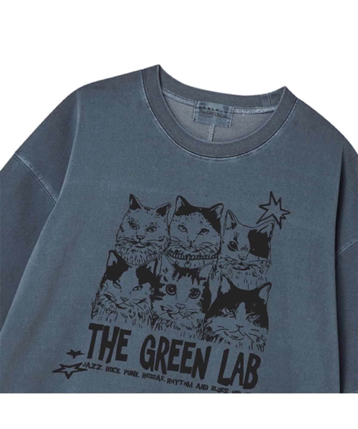 더그린랩(THE GREEN LAB) 피그먼트 뮤직캣 오버핏 반팔 티셔츠 [네이비]