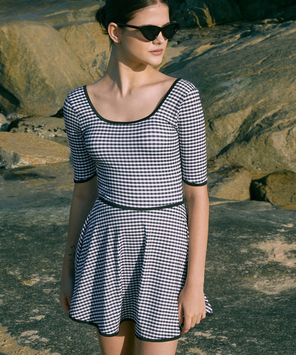 라메레이(LAMEREI) Gingham Check Flare Swim Skirt-2color