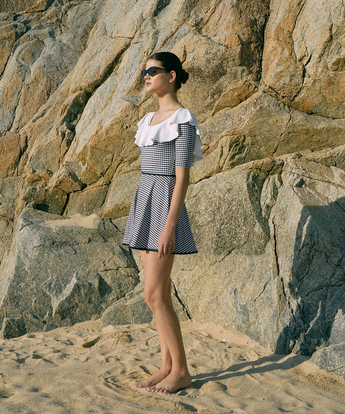 라메레이(LAMEREI) Gingham Check Flare Swim Skirt-2color