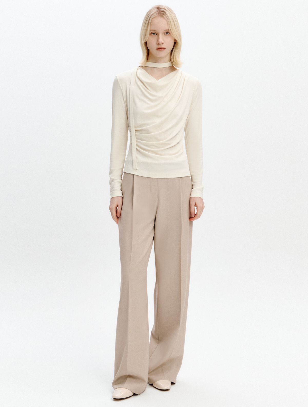그레이데시온(GRAYDATION) Cowl-neck Draped T-blouse BUTTER