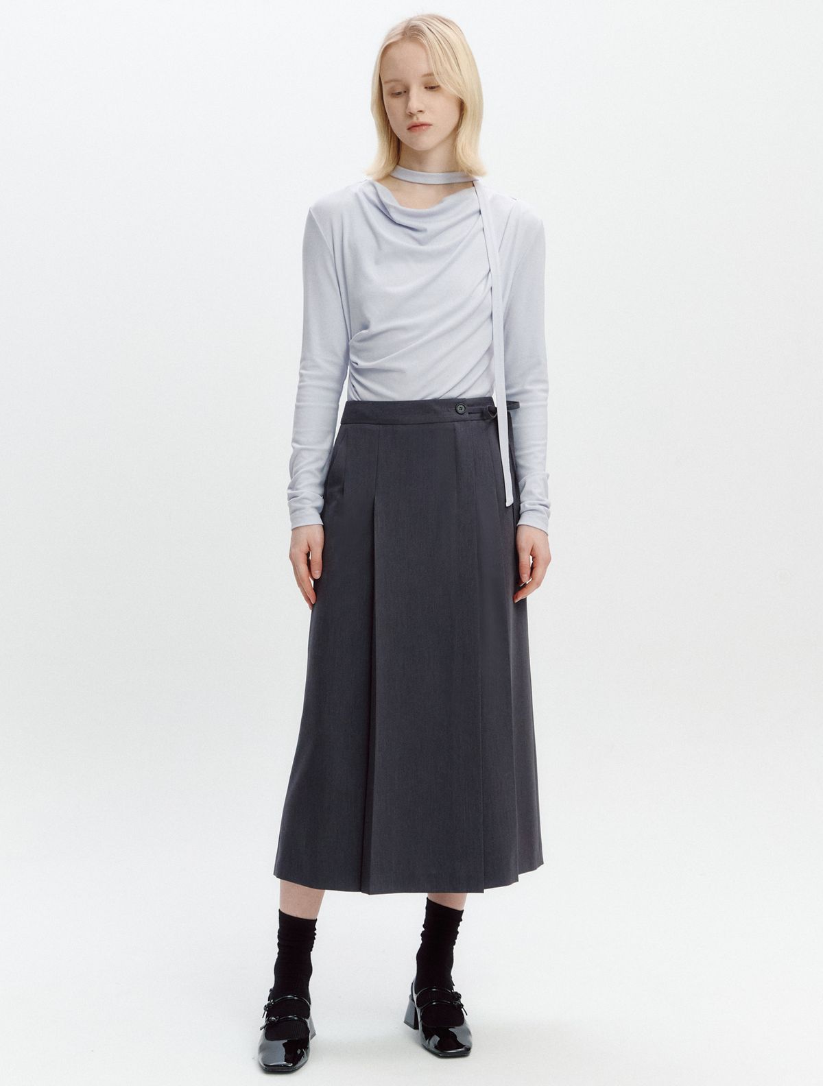 그레이데시온(GRAYDATION) Cowl-neck Draped T-blouse LAVENDER
