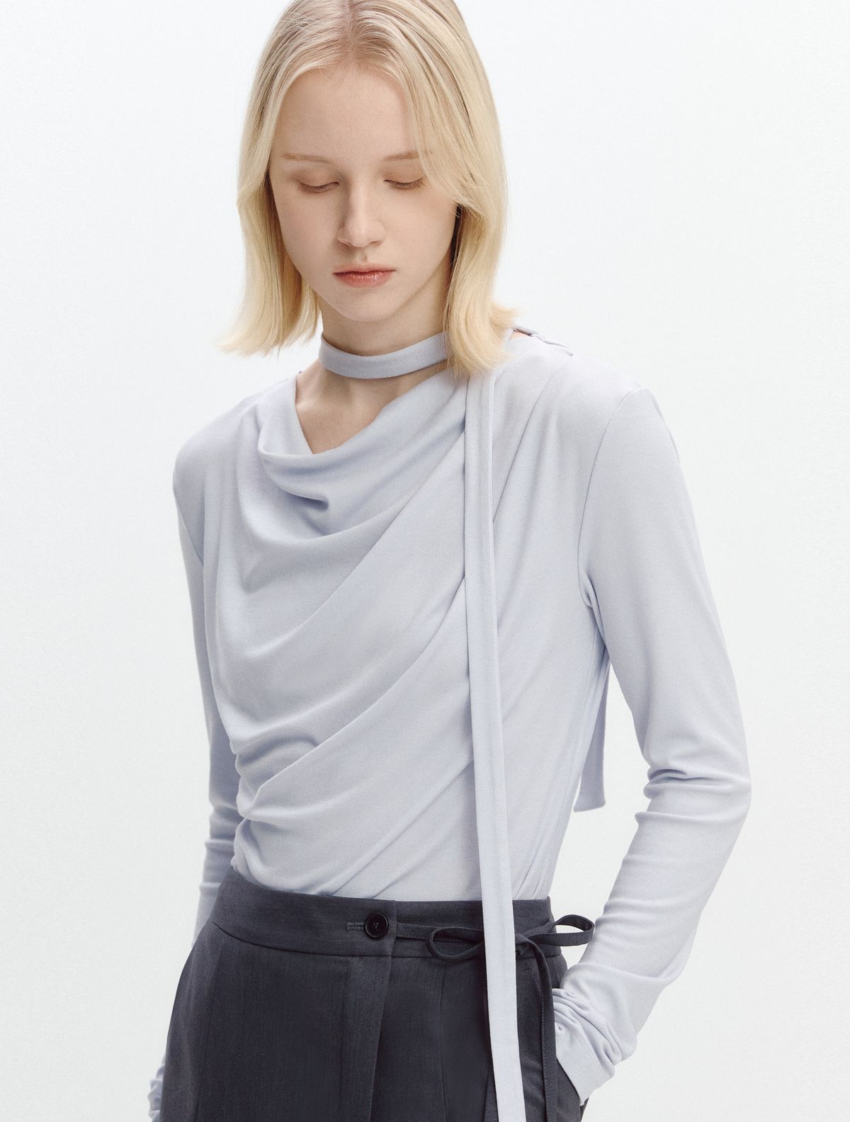 그레이데시온(GRAYDATION) Cowl-neck Draped T-blouse LAVENDER