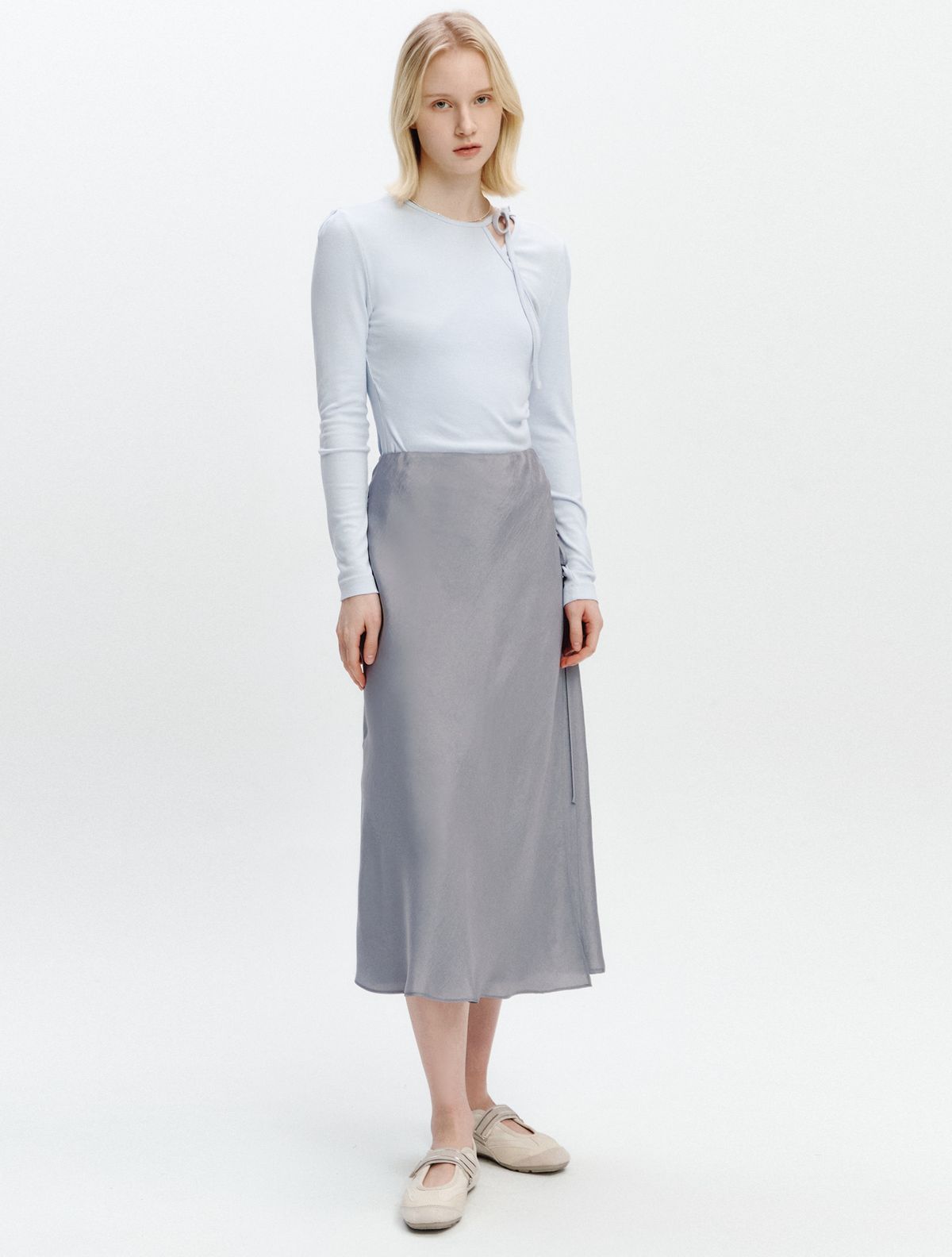 그레이데시온(GRAYDATION) Asymmetric Strap T-blouse LIGHT BLUE