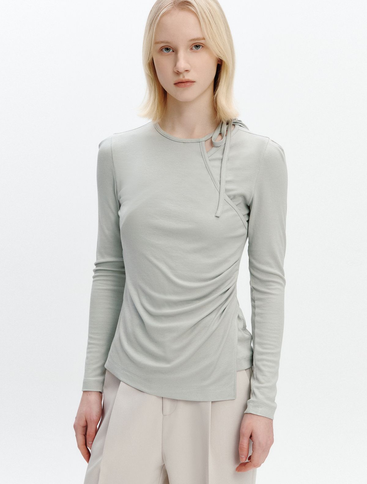 그레이데시온(GRAYDATION) Asymmetric Strap T-blouse OLIVE GREEN