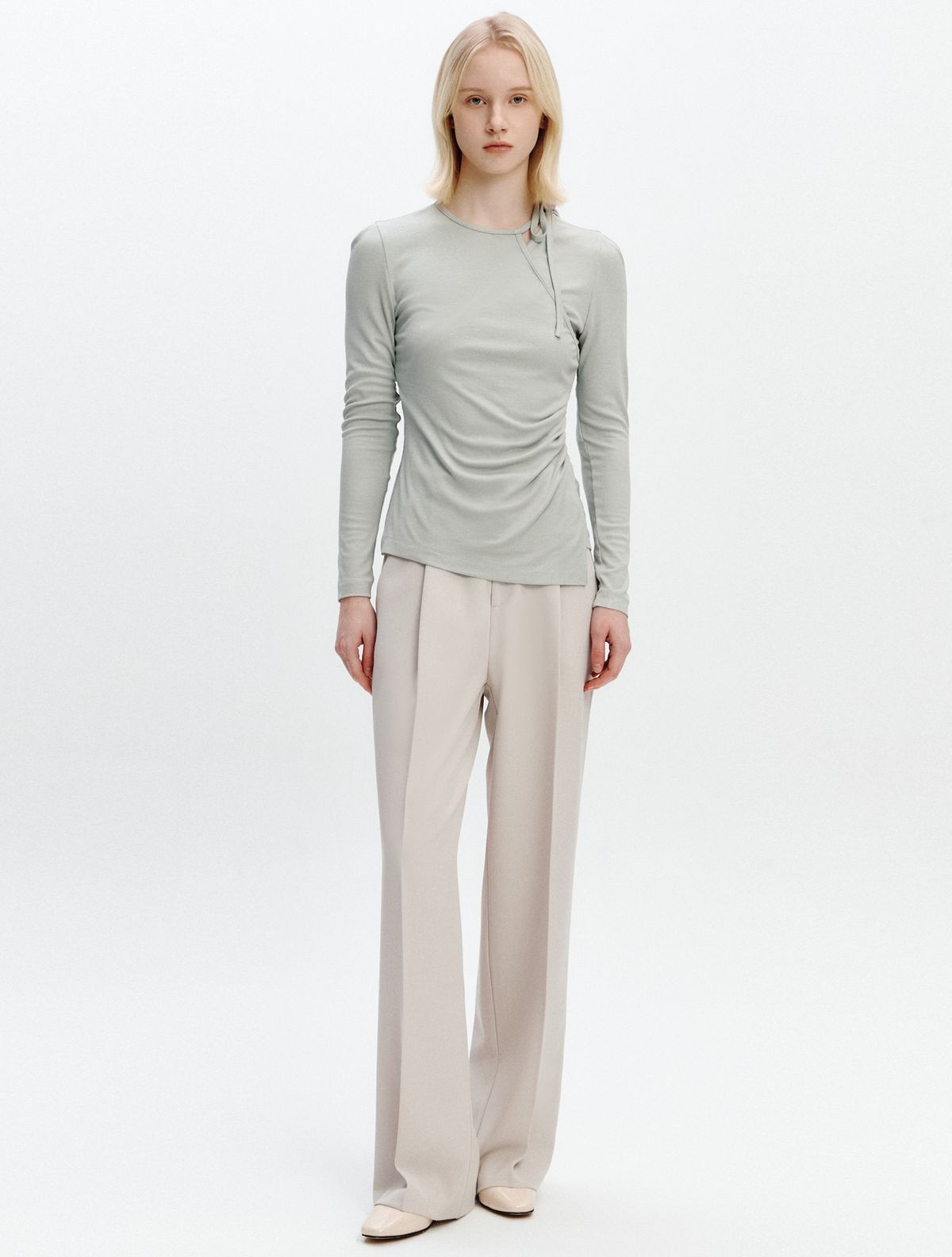 그레이데시온(GRAYDATION) Asymmetric Strap T-blouse OLIVE GREEN