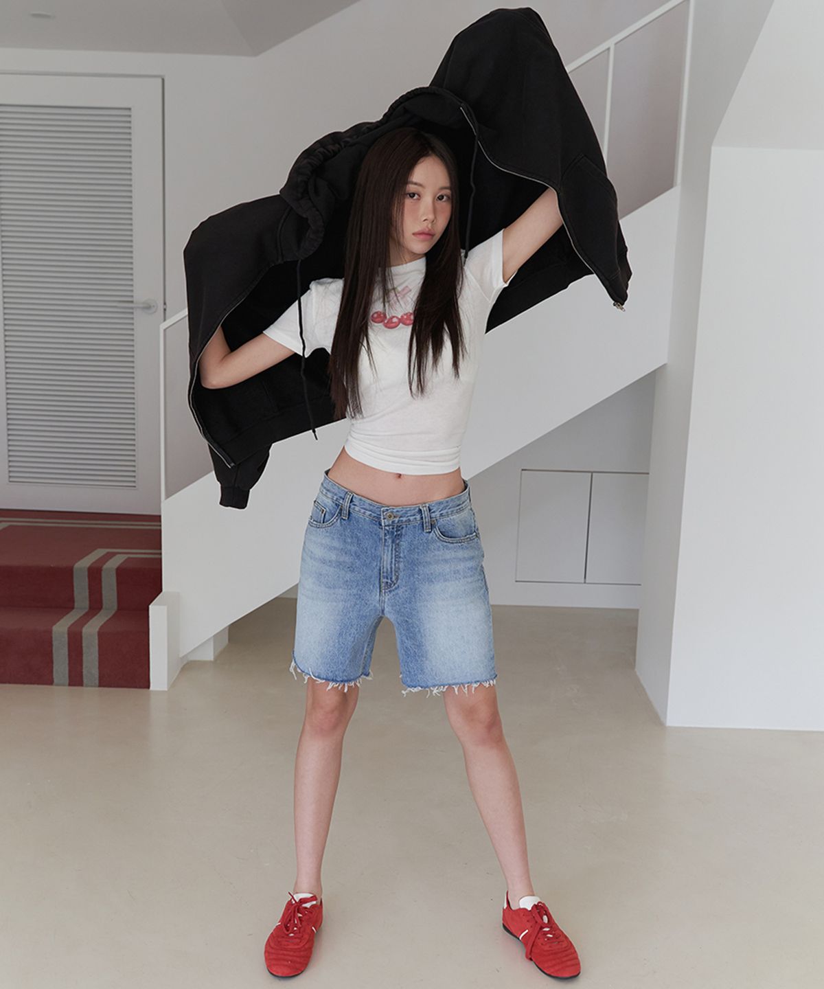 랑거(LANGER) short iconic regular half denim jeans