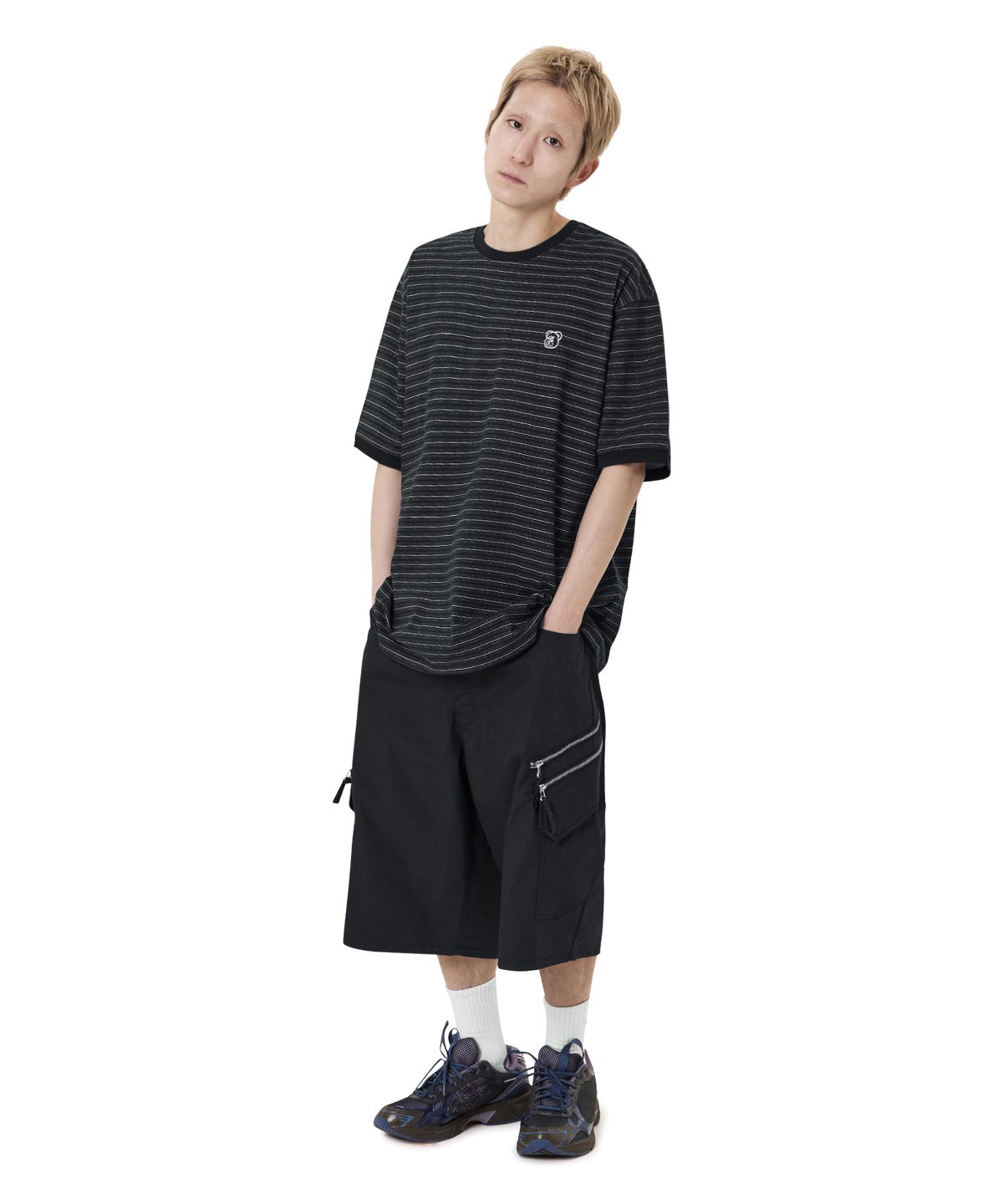 오픈야드(오와이)(OPENYARD(OY)) LOGO STRIPE RINGER TEE - BLACK
