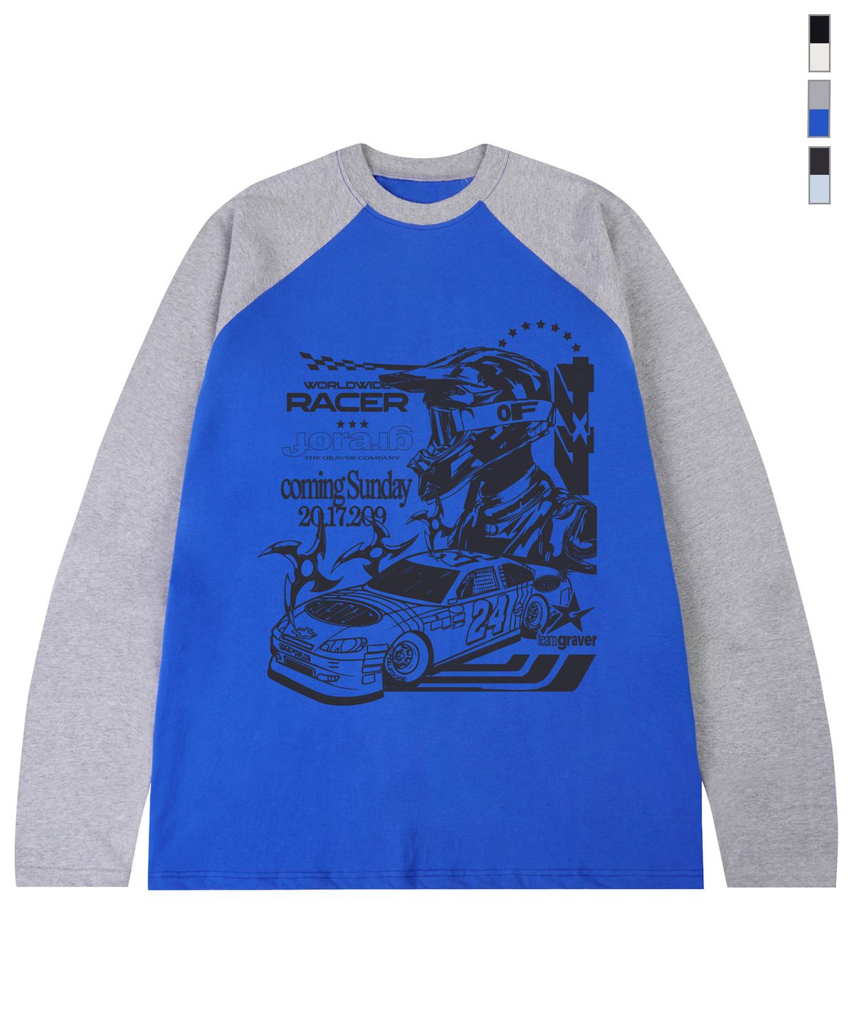 그레이버(GRAVER) [UNISEX]RACER 빈티지 래글런 롱슬리브 티셔츠_3color