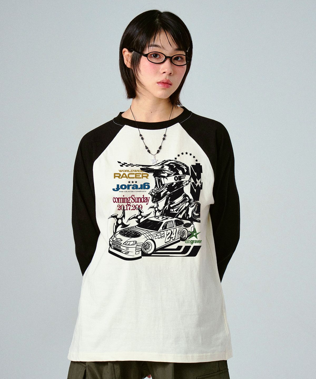 그레이버(GRAVER) [UNISEX]RACER 빈티지 래글런 롱슬리브 티셔츠_3color