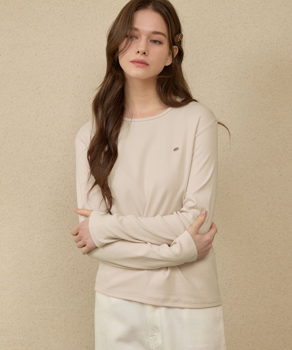 르 스튜디오(LE STUDIO) SIMPLE FLIP ROUND T-SHIRT_LS251TS005CR