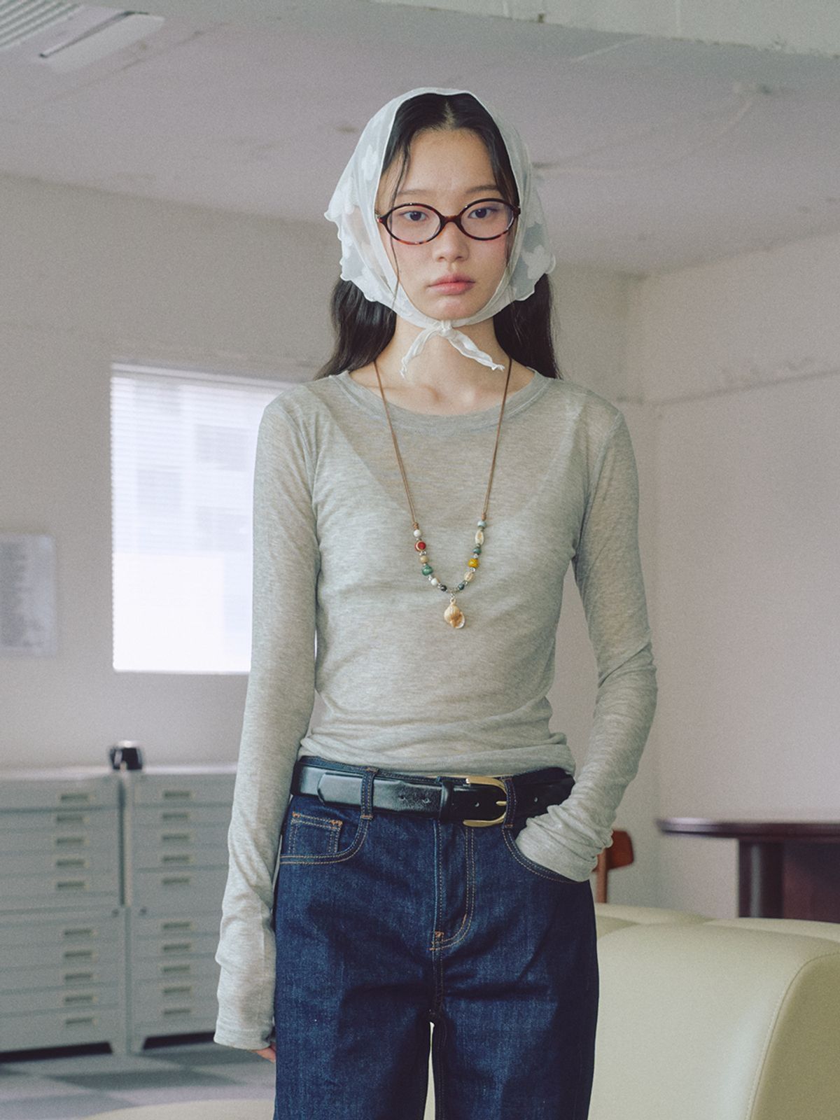 로우비(LOWBI) CANDY TENCEL T-SHIRTS MELANGE GREY