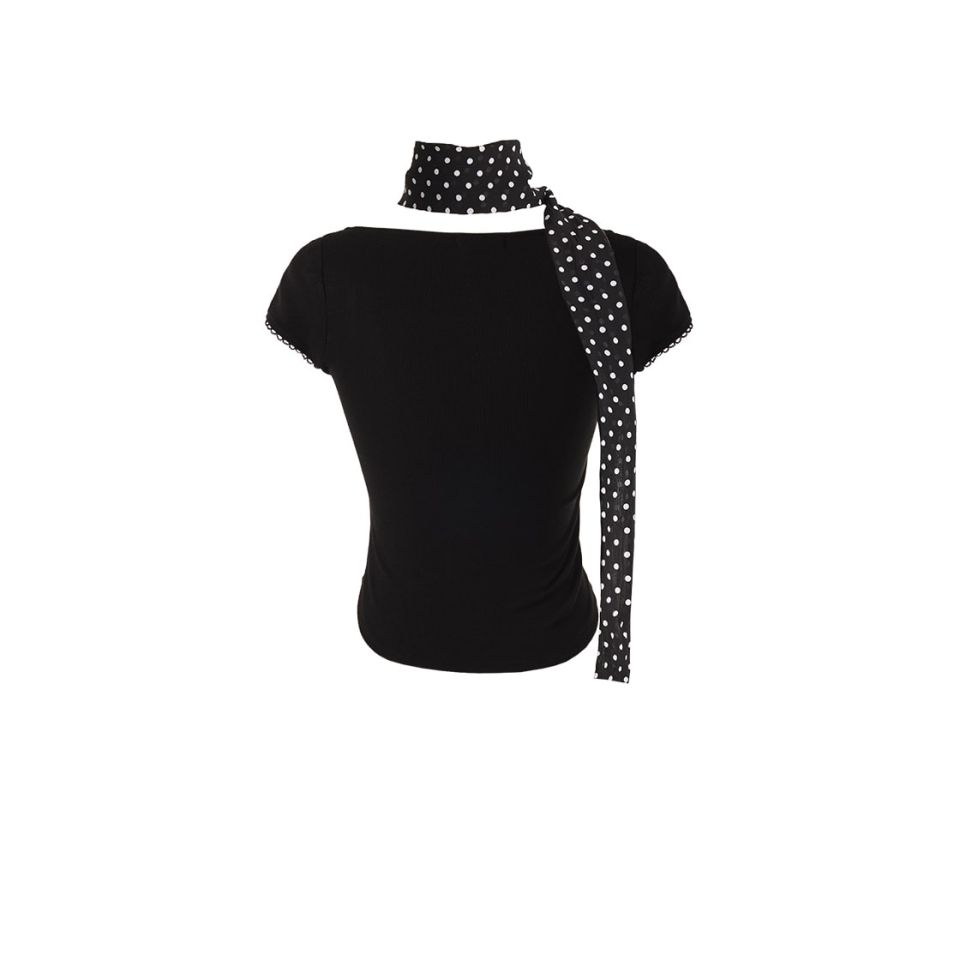 MUSINSA | HILLDA Dot Square Crop Top [Black]
