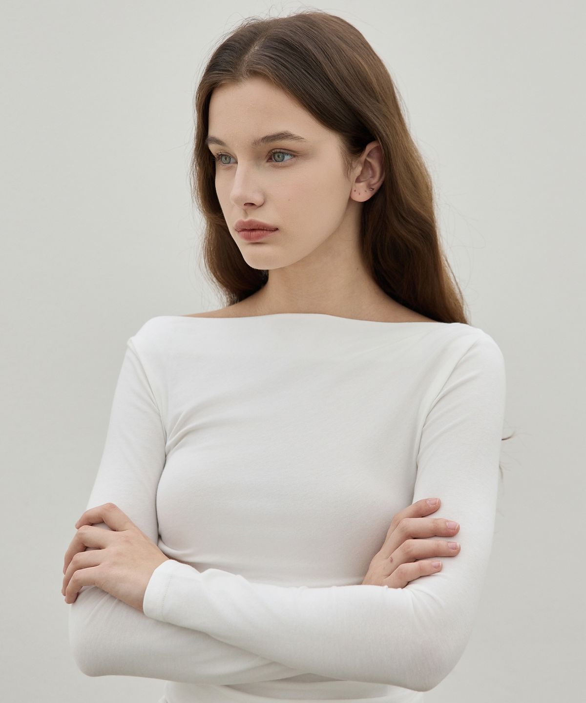 엘리오티(ELLIOTI) Unbalanced Draped LS Ts_2Color