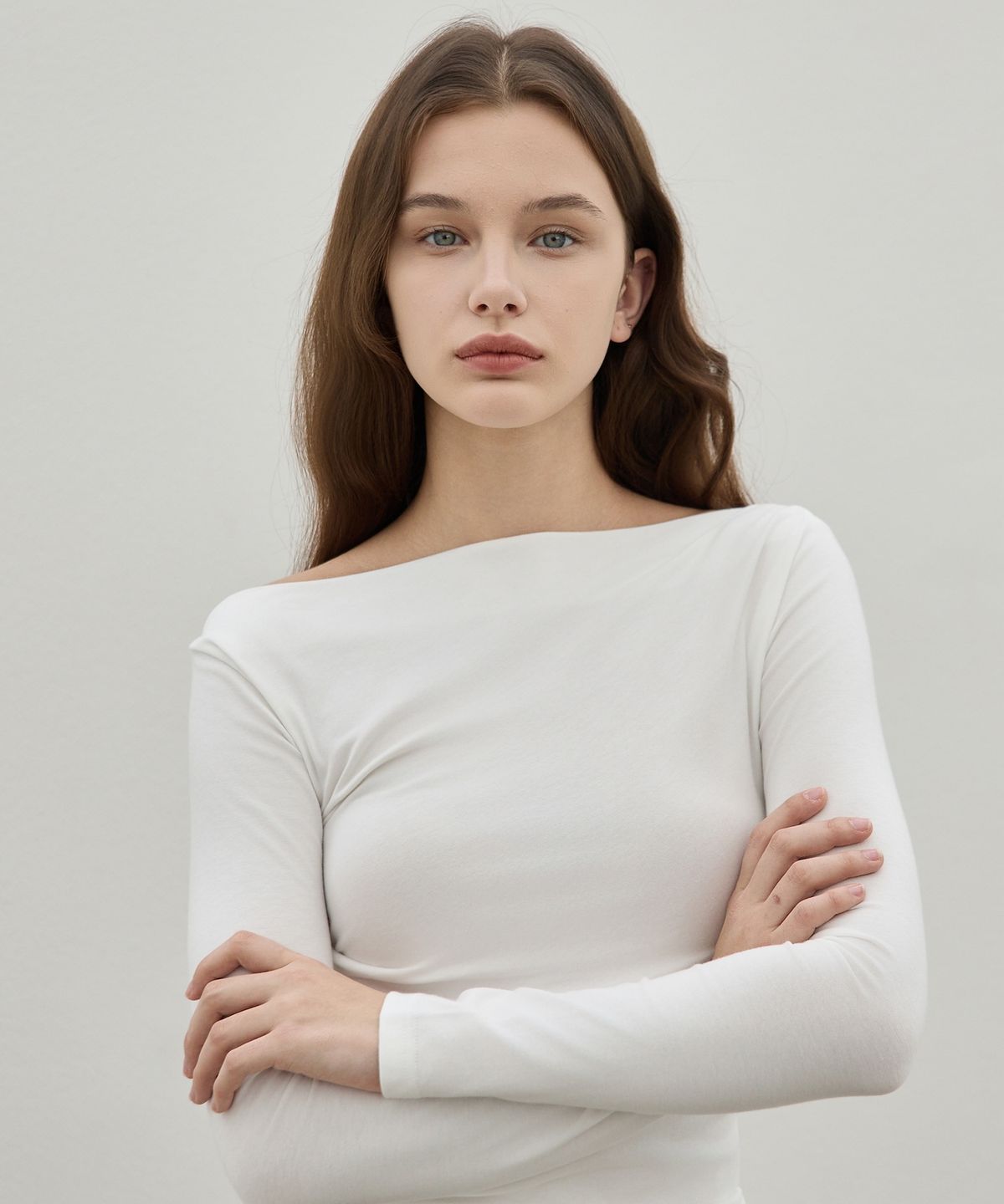 엘리오티(ELLIOTI) Unbalanced Draped LS Ts_2Color