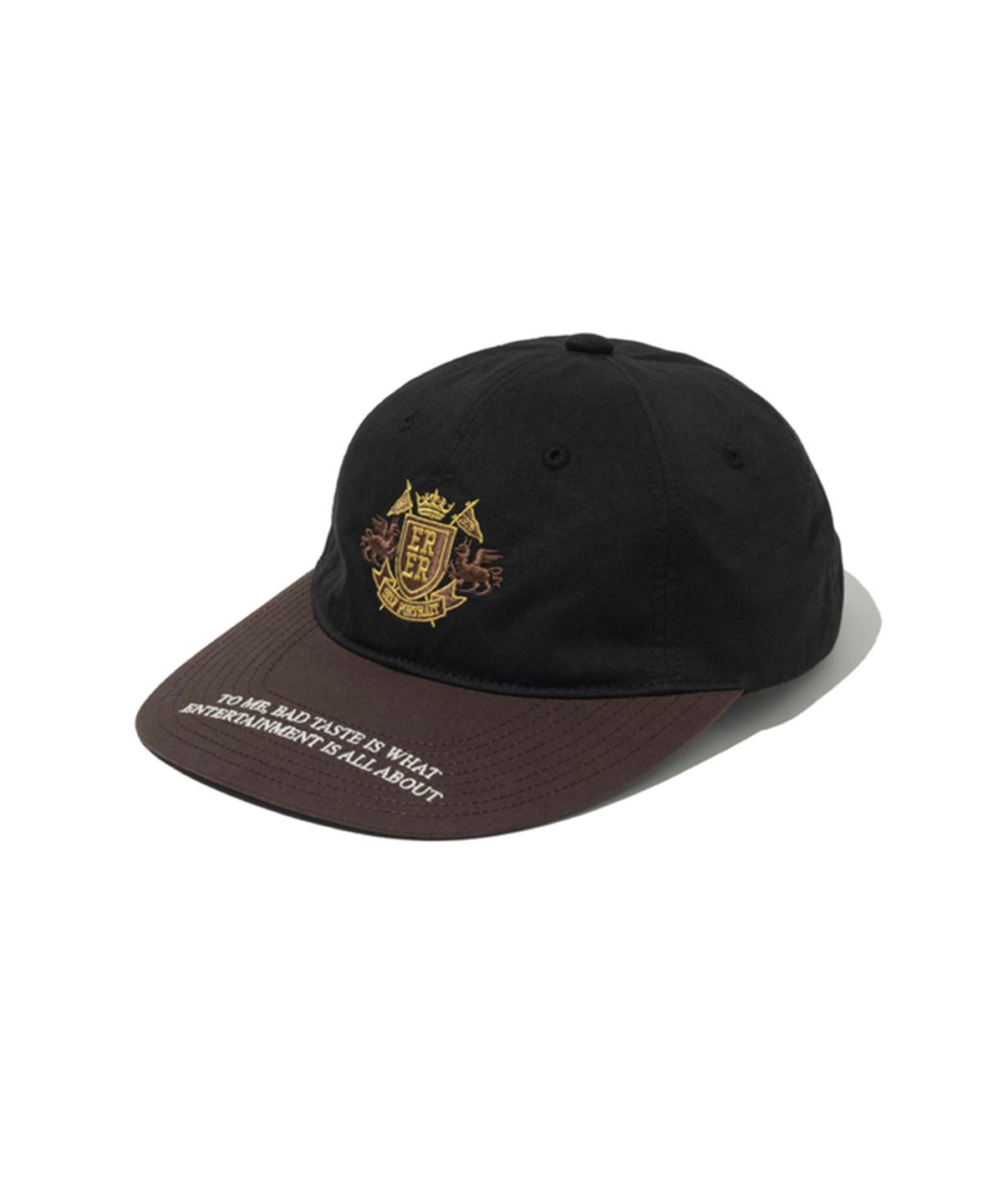 에르에르(ERER) Embroidered Detail Color Block Snapback Black Brown