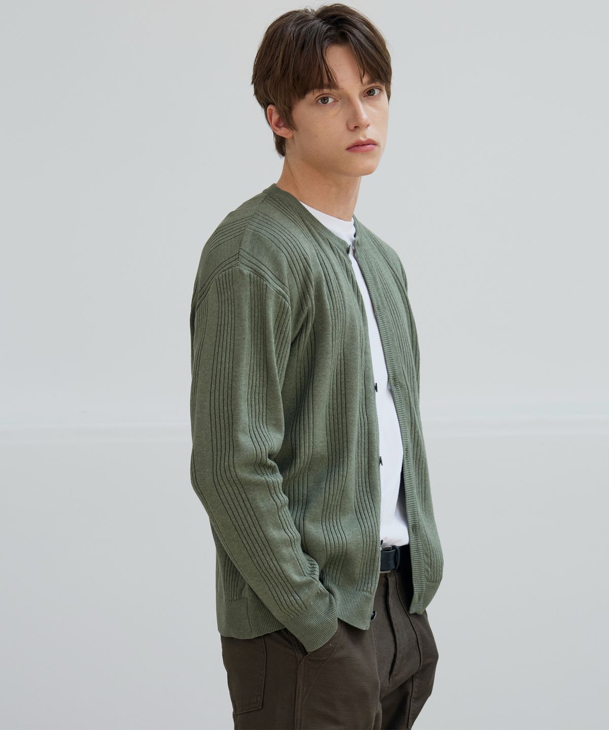 노드유(NODU) 노즈 골지 라운드 소프트 가디건 [그린]