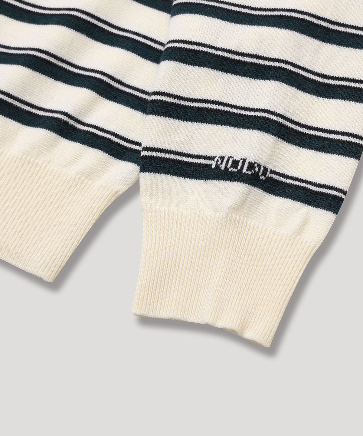 노드유(NODU) 카라 투톤 스트라이프 니트 티셔츠 [아이보리]
