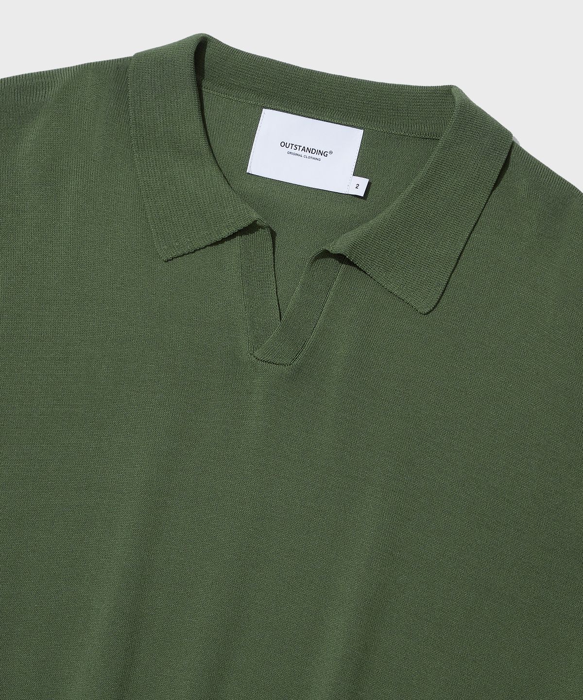 아웃스탠딩(OUTSTANDING) HS KNIT OPEN COLLAR SHIRT_OLIVE