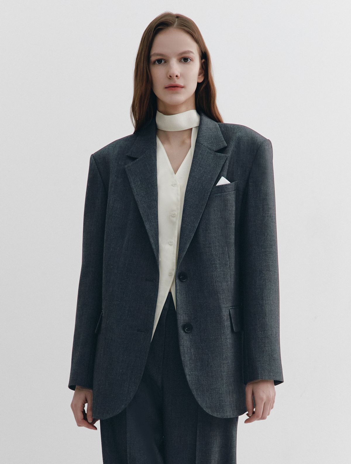 그레이데시온(GRAYDATION) Wool-Blend Single-breasted Blazer CHARCOAL GREY