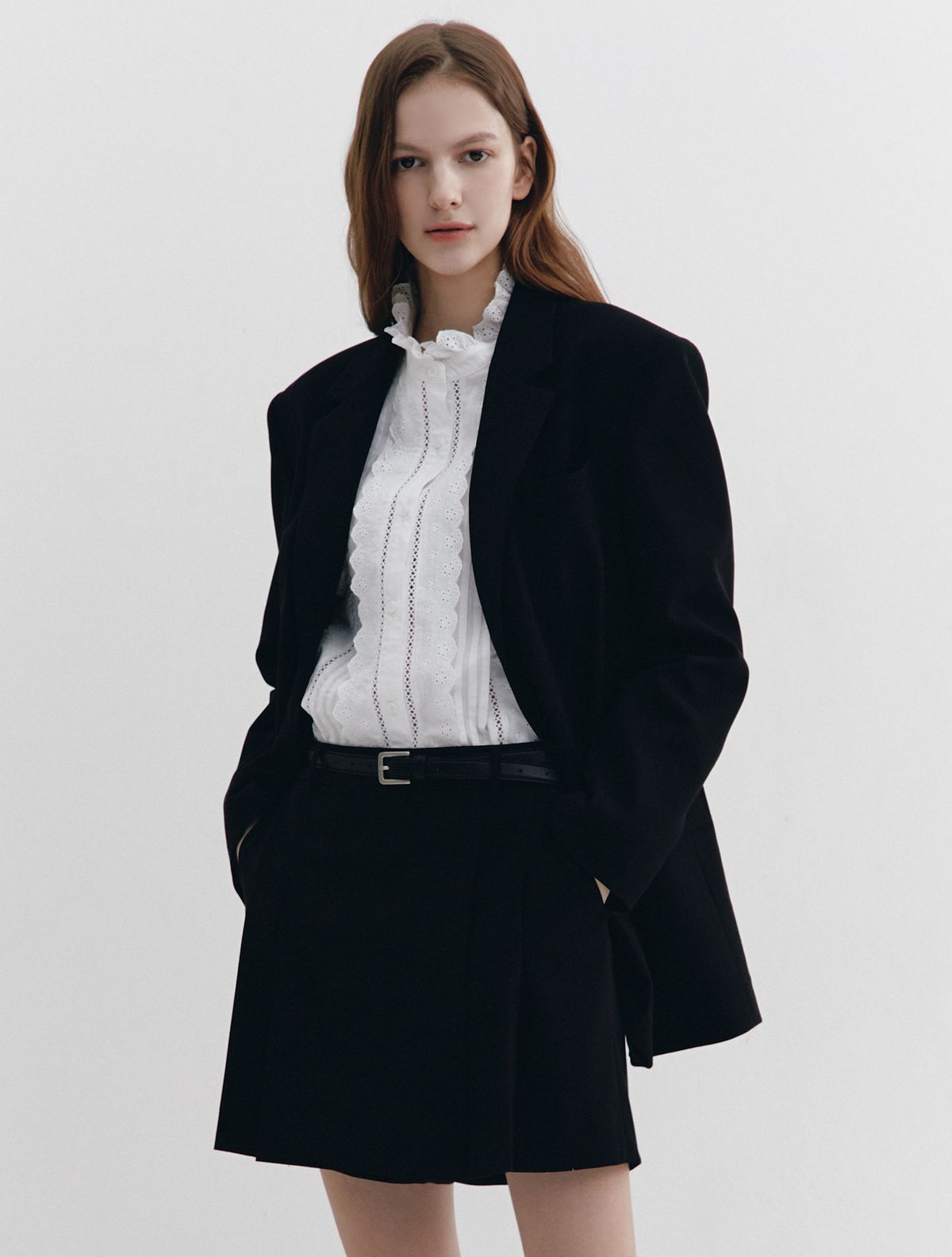 그레이데시온(GRAYDATION) Wool-Blend Single-breasted Blazer BLACK