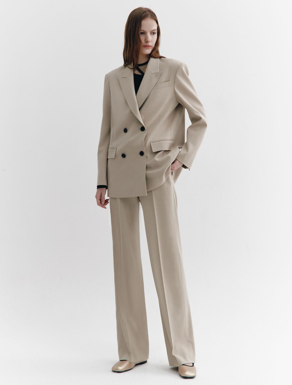 그레이데시온(GRAYDATION) Wool-Blend Belted Double-breasted Blazer BEIGE