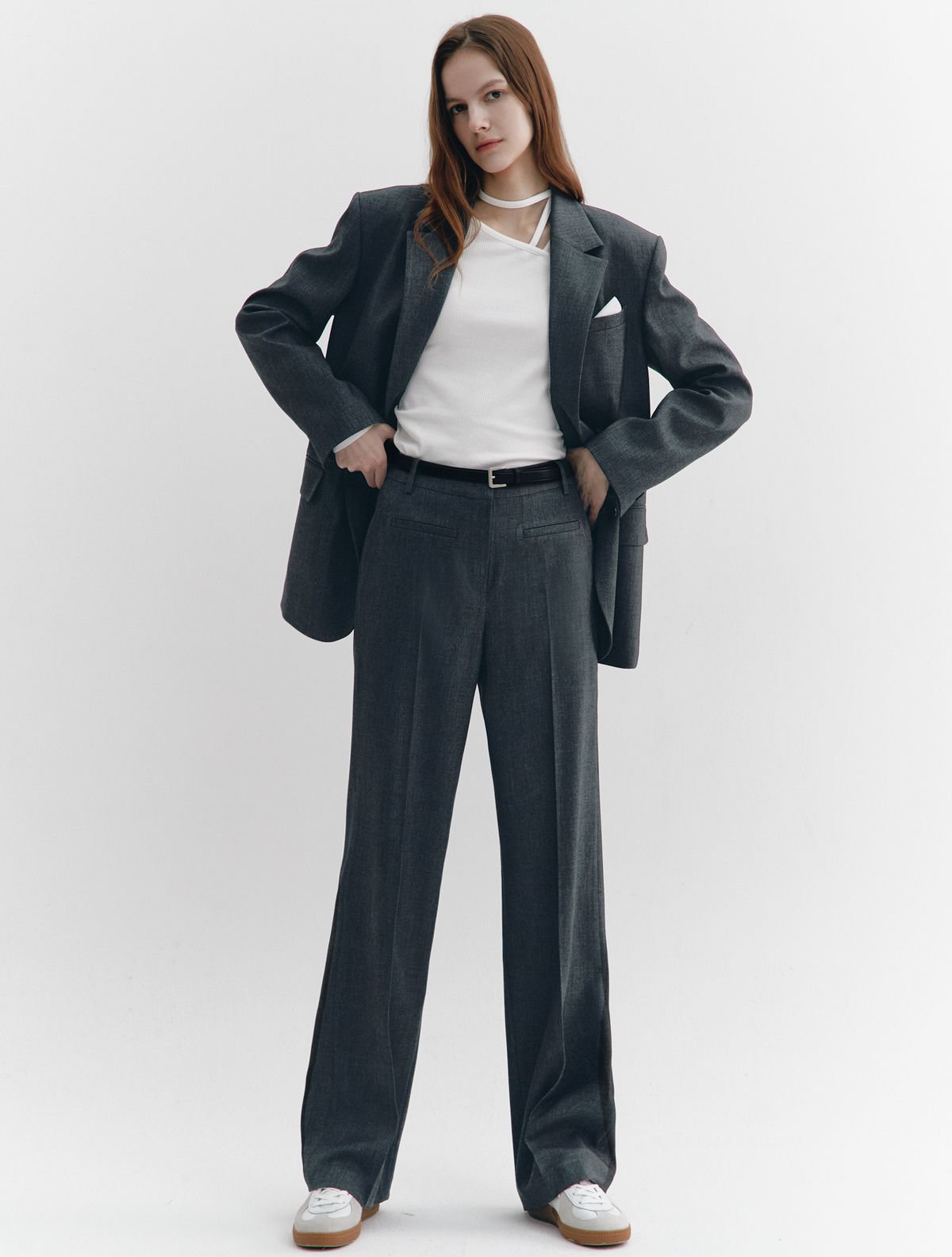 그레이데시온(GRAYDATION) Front Lip Pocket Semi Boots Cut Pants CHARCOAL GREY