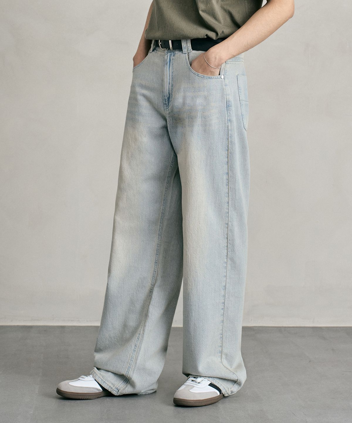 데케트(DECET) [린넨라이크]Linen Like Mid Rise Wide Jeans DCPT039IceBlueB