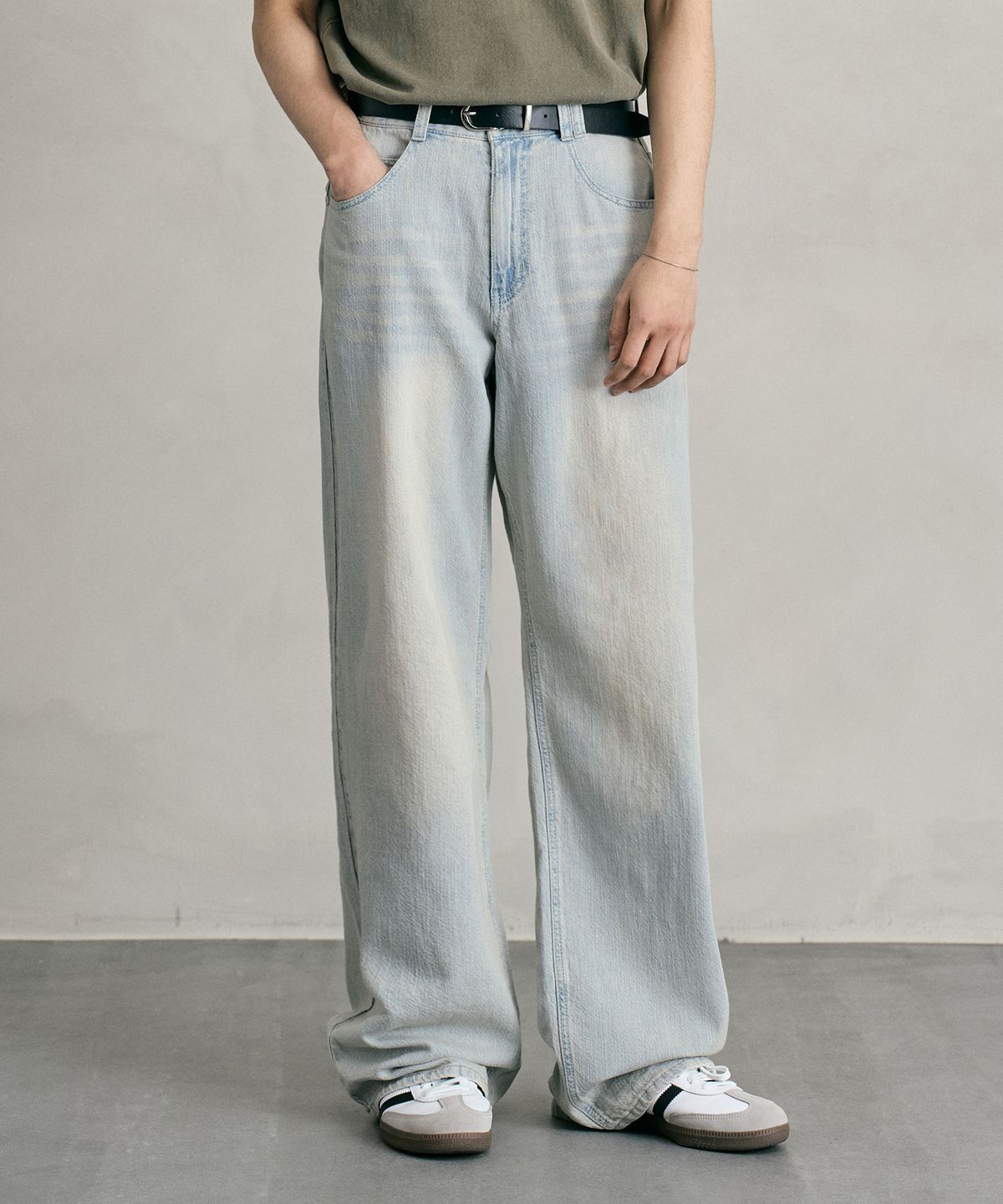 데케트(DECET) [린넨라이크]Linen Like Mid Rise Wide Jeans DCPT039IceBlueB