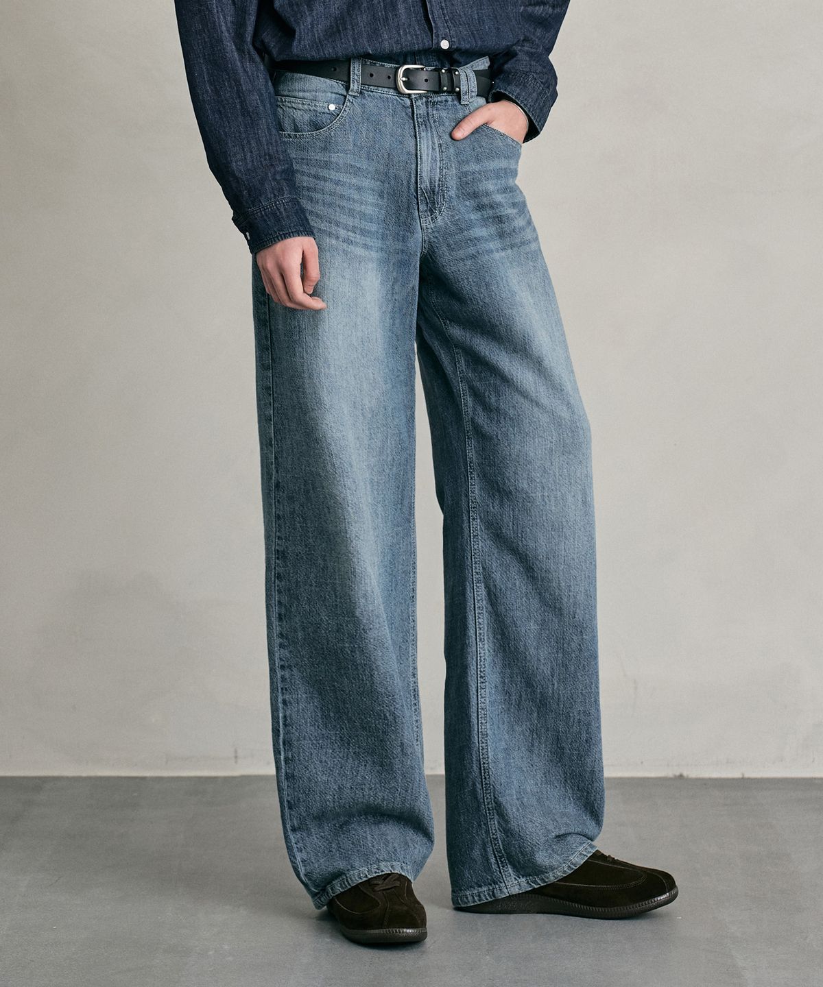 데케트(DECET) [린넨라이크]Linen Like Mid Rise Wide Jeans DCPT039MidBlueB