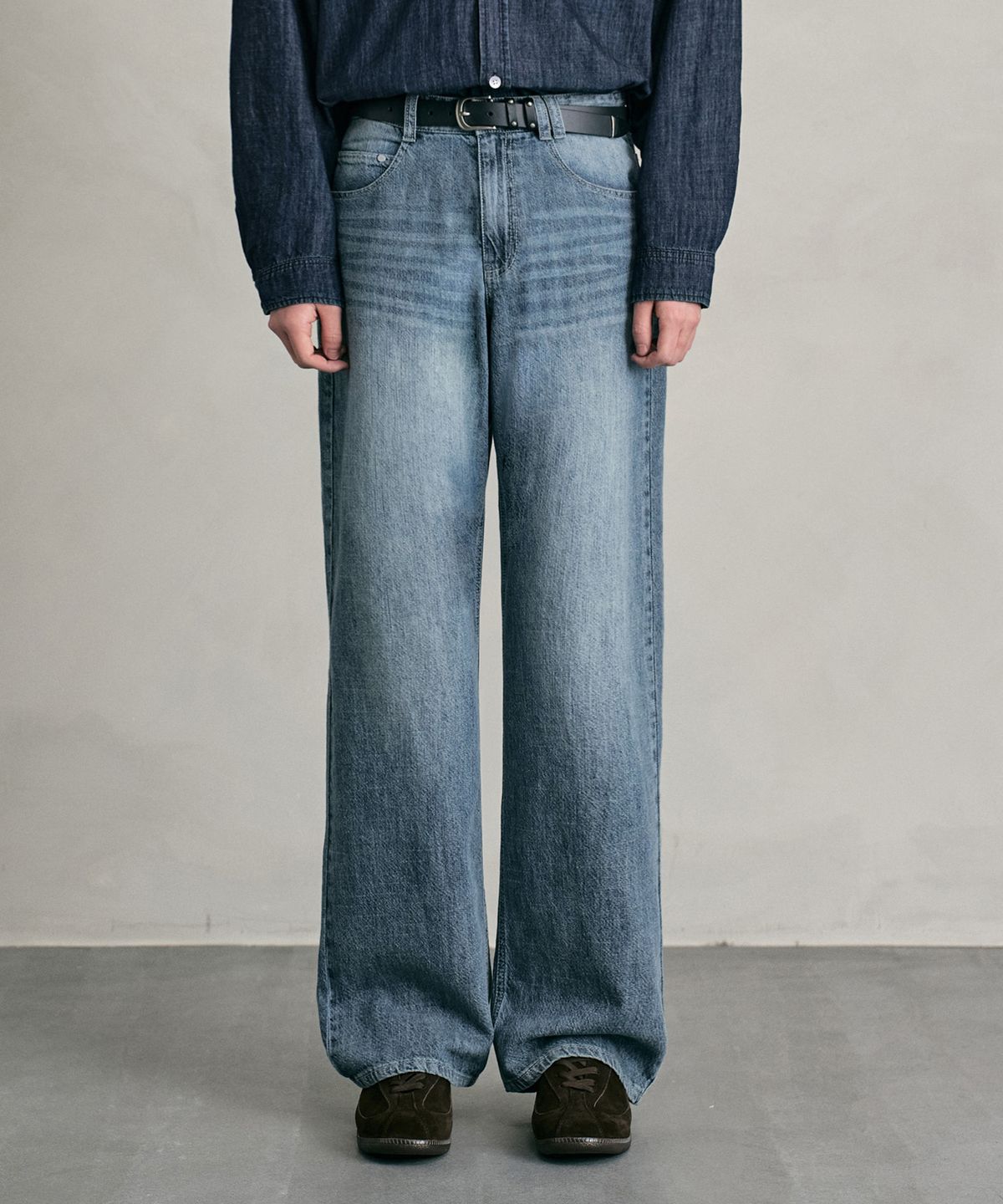 데케트(DECET) [린넨라이크]Linen Like Mid Rise Wide Jeans DCPT039MidBlueB