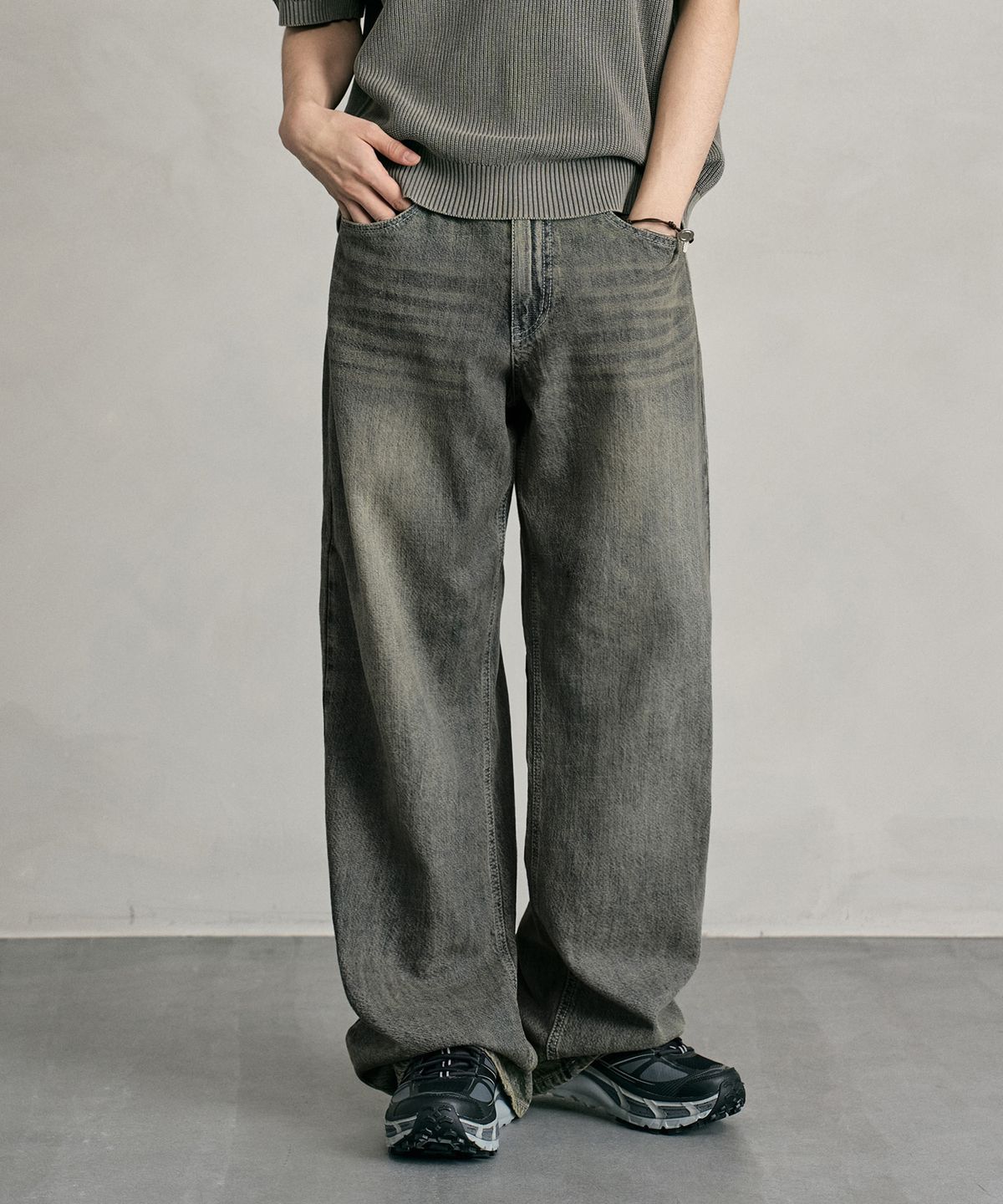 데케트(DECET) [린넨라이크]Linen Like Mid Rise Wide Jeans DCPT039RustBrown