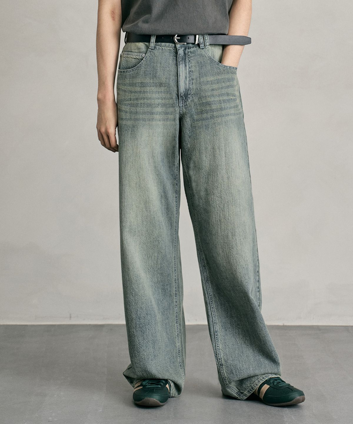데케트(DECET) [린넨라이크]Linen Like Mid Rise Wide Jeans DCPT039RustGreen