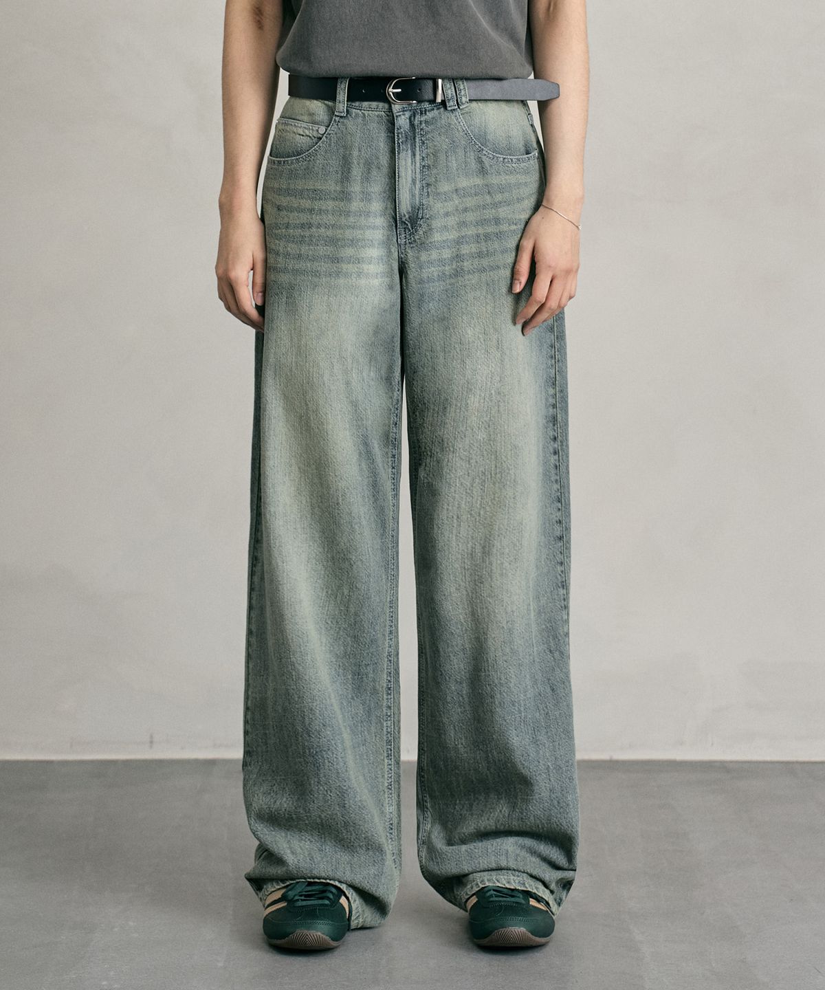 데케트(DECET) [린넨라이크]Linen Like Mid Rise Wide Jeans DCPT039RustGreen