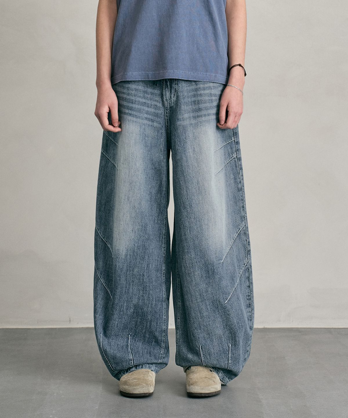 데케트(DECET) [린넨라이크]Linen Like Balloon Wide Jeans DCPT060MidBlueB