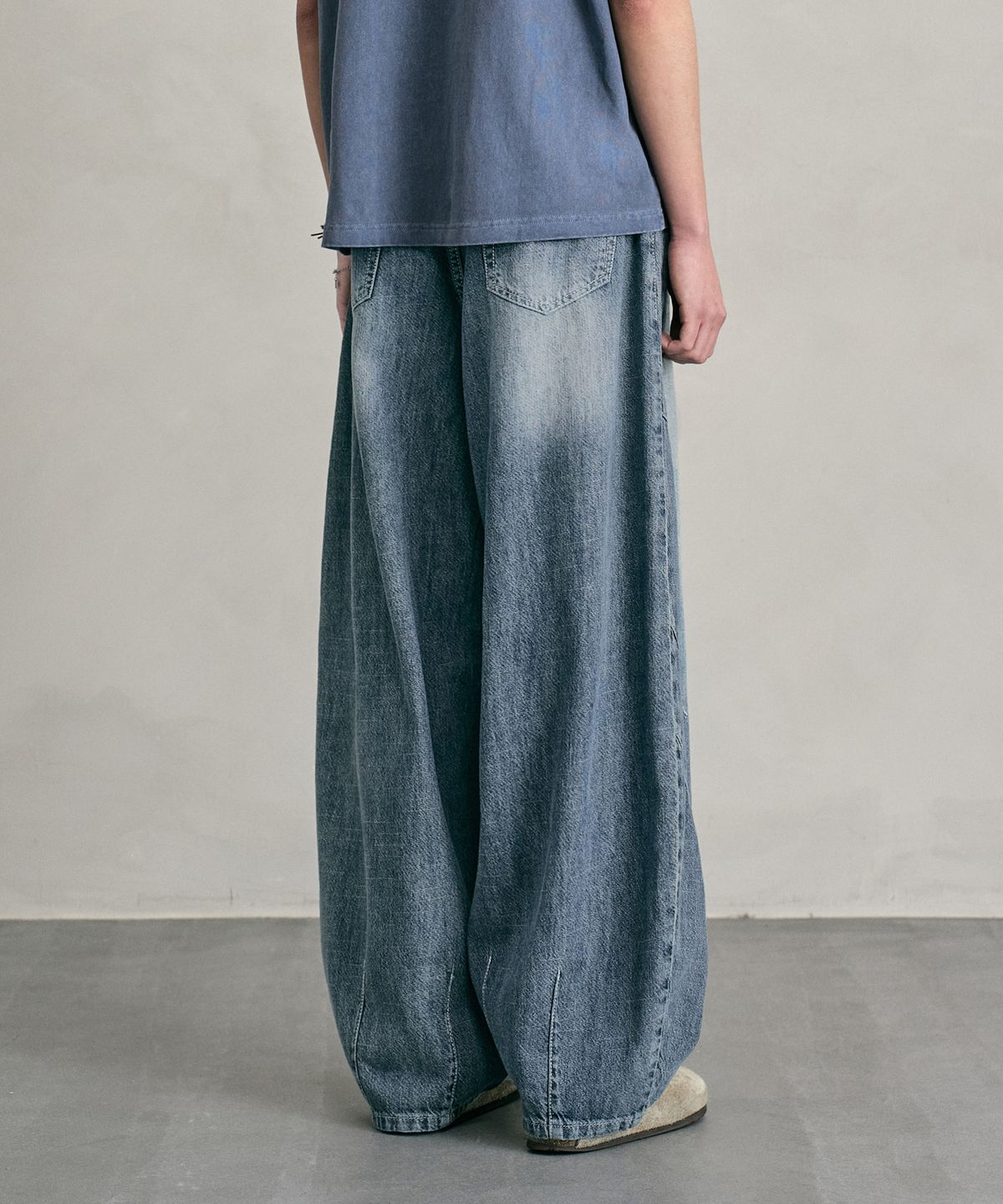데케트(DECET) [린넨라이크]Linen Like Balloon Wide Jeans DCPT060MidBlueB