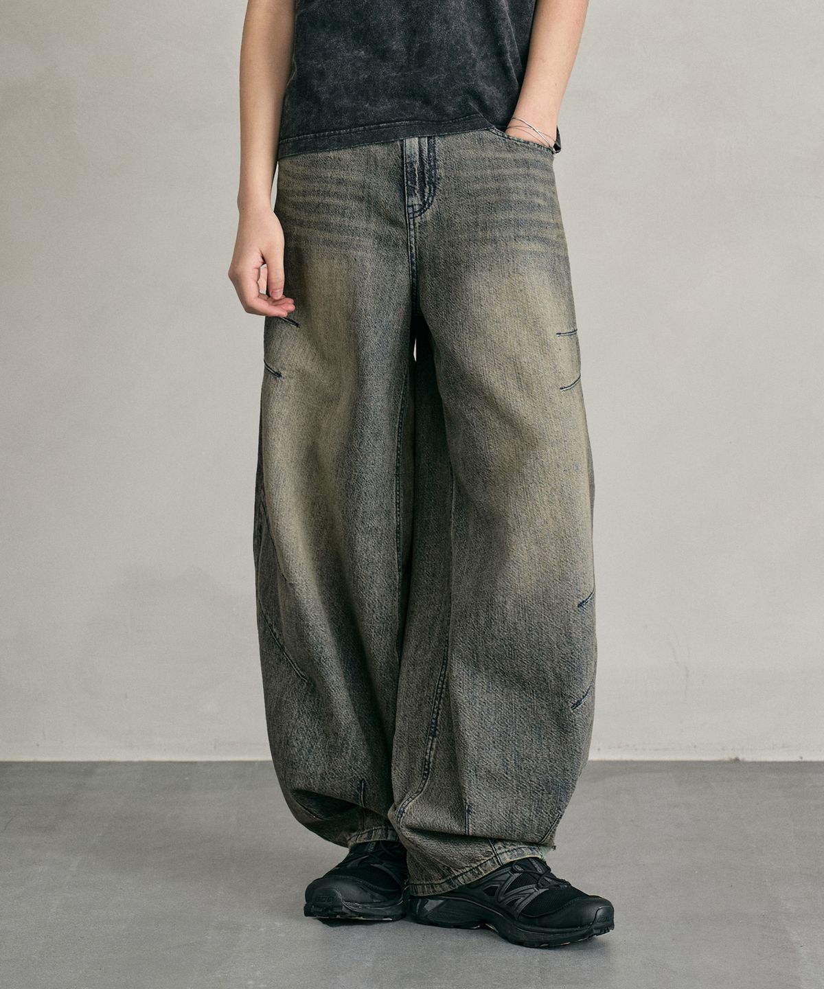 데케트(DECET) [린넨라이크]Linen Like Balloon Wide Jeans DCPT060RustBrown