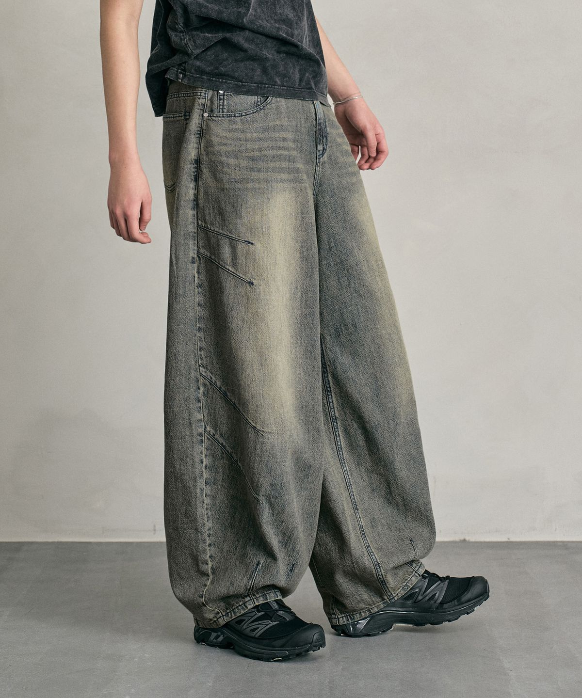 데케트(DECET) [린넨라이크]Linen Like Balloon Wide Jeans DCPT060RustBrown