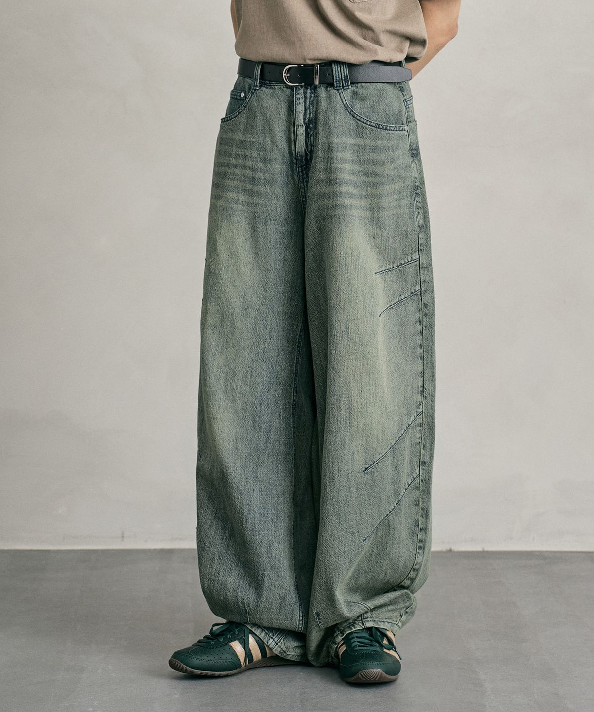 데케트(DECET) [린넨라이크]Linen Like Balloon Wide Jeans DCPT060RustGreen